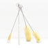 Set of five bottle brushes with twisted cords and metal hanging loops against a white background.